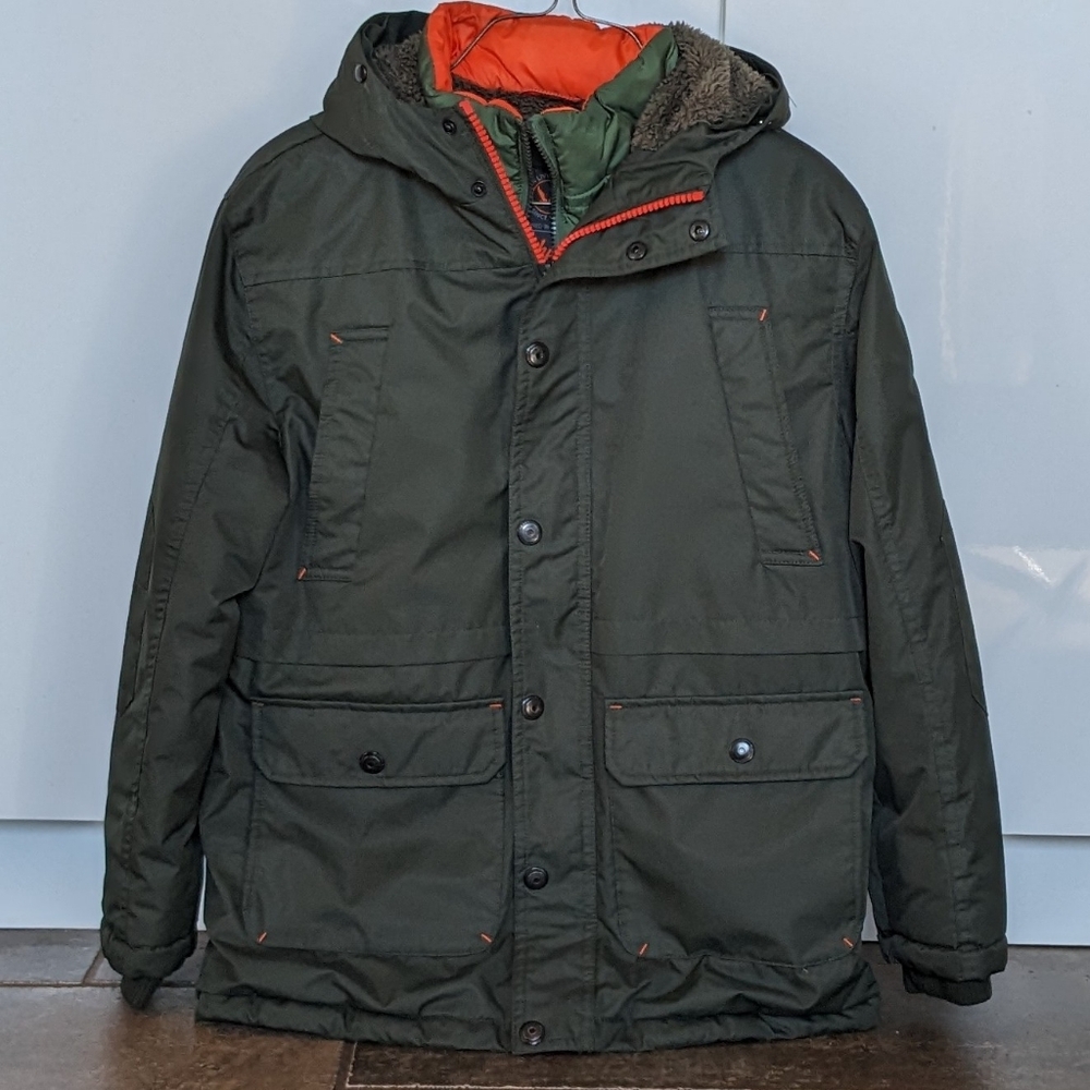 Hawke & Co Outfitter NY Insulated Parka Puffer Jacket Size 14/16 Green & Orange